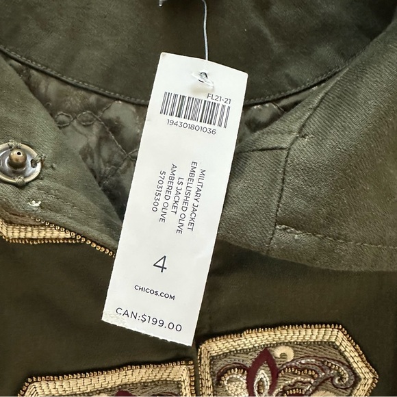 Chico's Beaded And Embellished Band Jacket Olive Size 4 - XXL - Picture 4 of 12